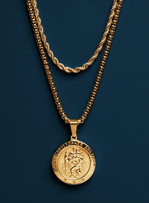 Necklace Set: Gold Rope Chain and St. Christopher Necklace Necklaces WE ARE ALL SMITH: Men's Jewelry & Clothing.   