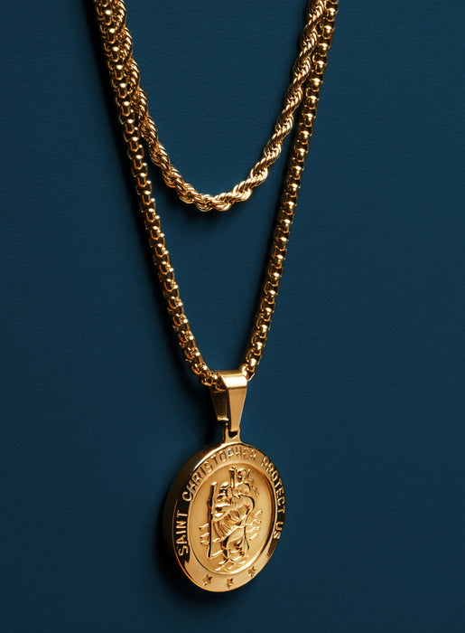 Necklace Set: Gold Rope Chain and St. Christopher Necklace Necklaces WE ARE ALL SMITH: Men's Jewelry & Clothing.   