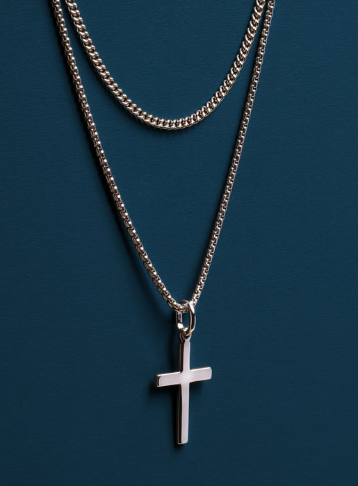 Sterling Silver (Rhodium plated) Cross Necklace Set for Men Necklaces We Are All Smith   