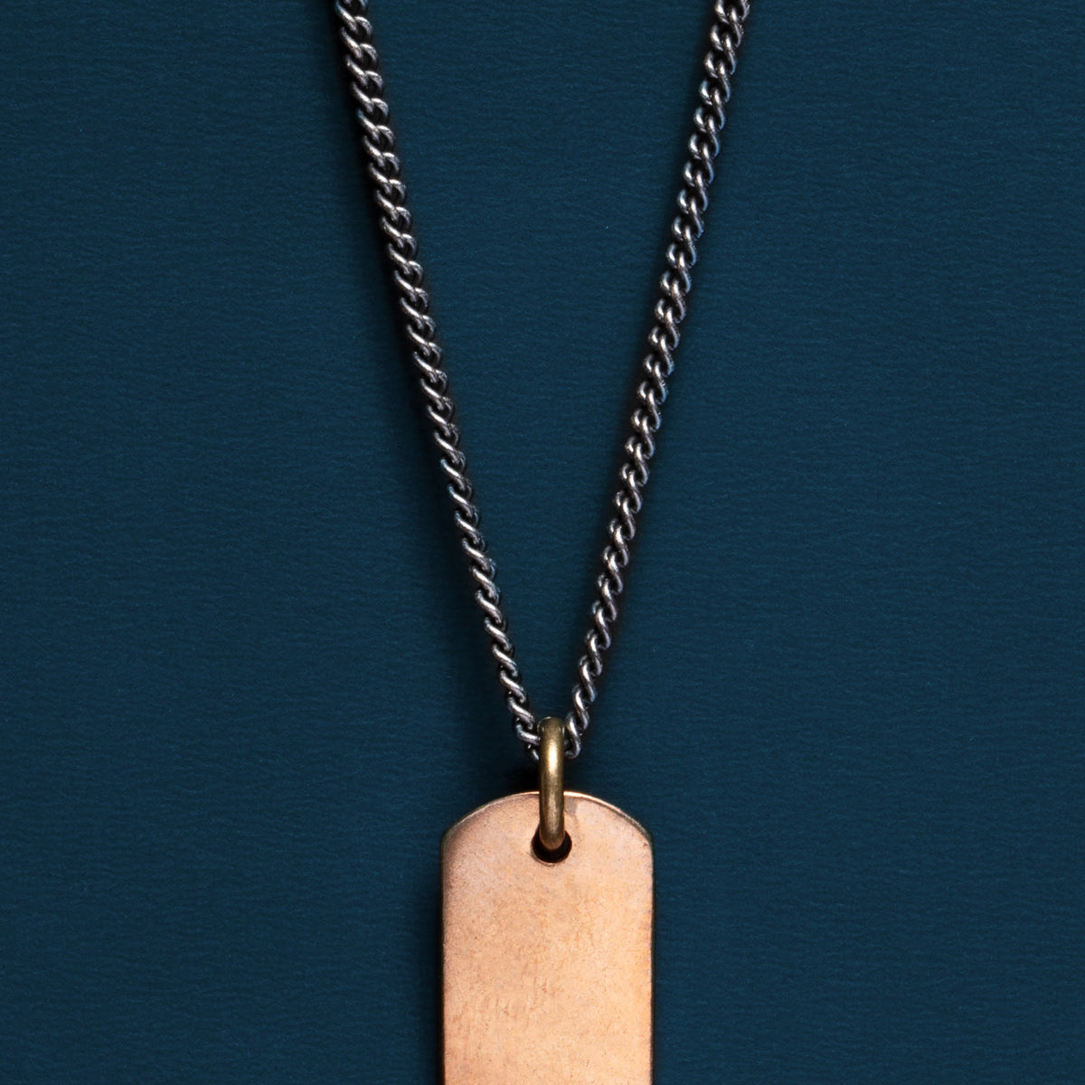 Small Bronze Dog tag Necklace on Oxidized Sterling Silver