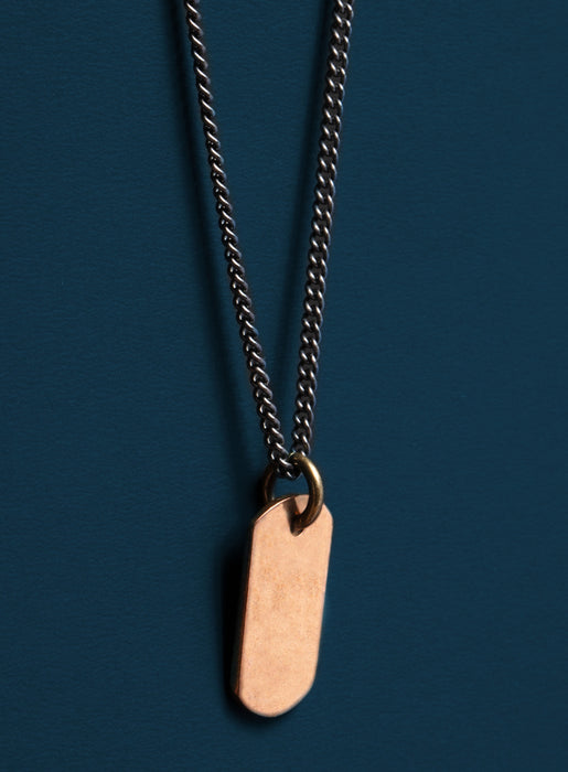 Small Bronze Dog tag Necklace on Oxidized Sterling Silver Chain Necklaces We Are All Smith   