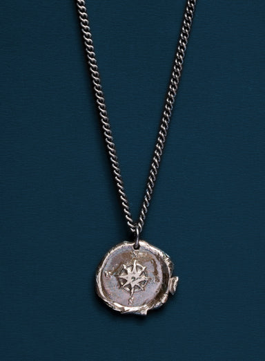 Sterling Silver Wax Seal Compass Necklace for Men Necklaces We Are All Smith   