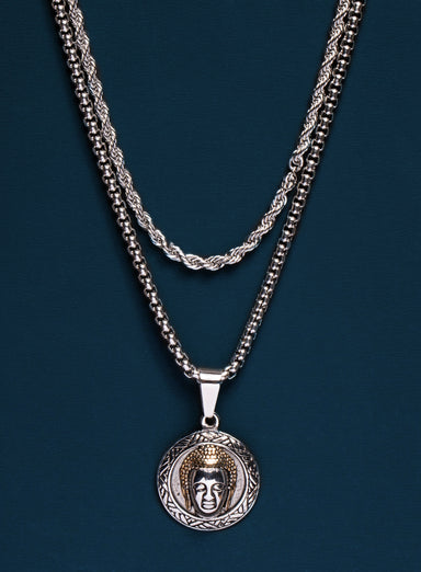 Necklace Set: Silver Rope Chain and Buddha Necklace Necklaces WE ARE ALL SMITH: Men's Jewelry & Clothing.   
