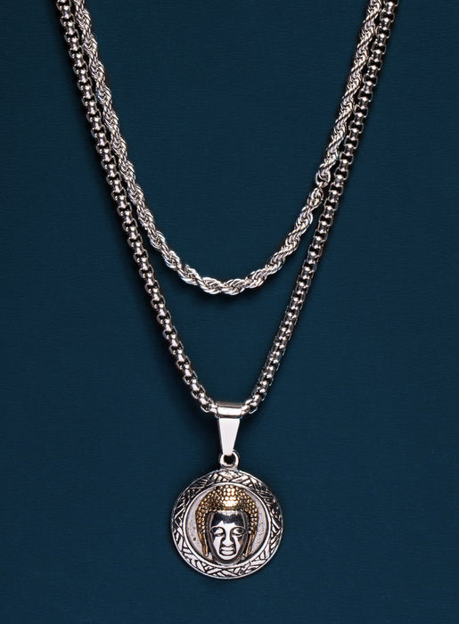 Necklace Set: Silver Rope Chain and Buddha Necklace Necklaces WE ARE ALL SMITH: Men's Jewelry & Clothing.   