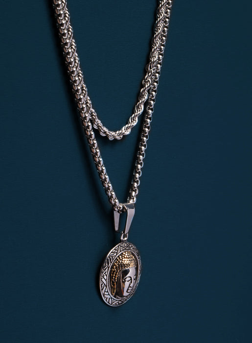 Necklace Set: Silver Rope Chain and Buddha Necklace Necklaces WE ARE ALL SMITH: Men's Jewelry & Clothing.   