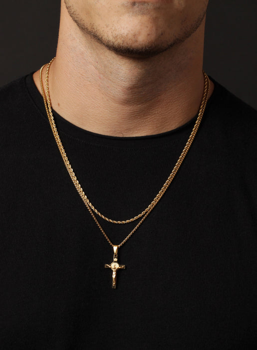 Necklace Set: Gold Rope Chain and Gold Crucifix Necklace Necklaces WE ARE ALL SMITH: Men's Jewelry & Clothing.   