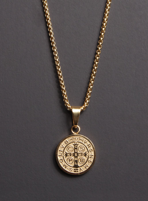 Gold St. Benedict Medal Men's Necklace (SMALL) Necklaces WE ARE ALL SMITH   