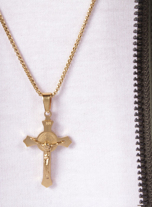 Small Gold Crucifix Men's Necklace Necklaces WE ARE ALL SMITH   