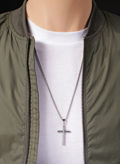 Large Stainless Steel "Bamboo" Cross Men's Necklace Necklaces WE ARE ALL SMITH   