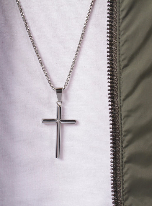 Large Stainless Steel "Bamboo" Cross Men's Necklace Necklaces WE ARE ALL SMITH   