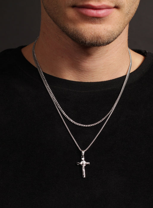 Necklace Set: Silver Rope Chain and Silver Crucifix Necklace Necklaces WE ARE ALL SMITH: Men's Jewelry & Clothing.   