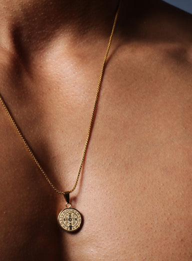 Gold St. Benedict Medal Men's Necklace (SMALL) Necklaces WE ARE ALL SMITH   