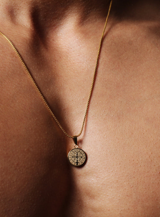 Gold St. Benedict Medal Men's Necklace (SMALL) Necklaces WE ARE ALL SMITH   