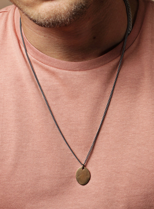 Bronze oval tag & Oxidized sterling silver men's curb chain necklace Jewelry We Are All Smith   