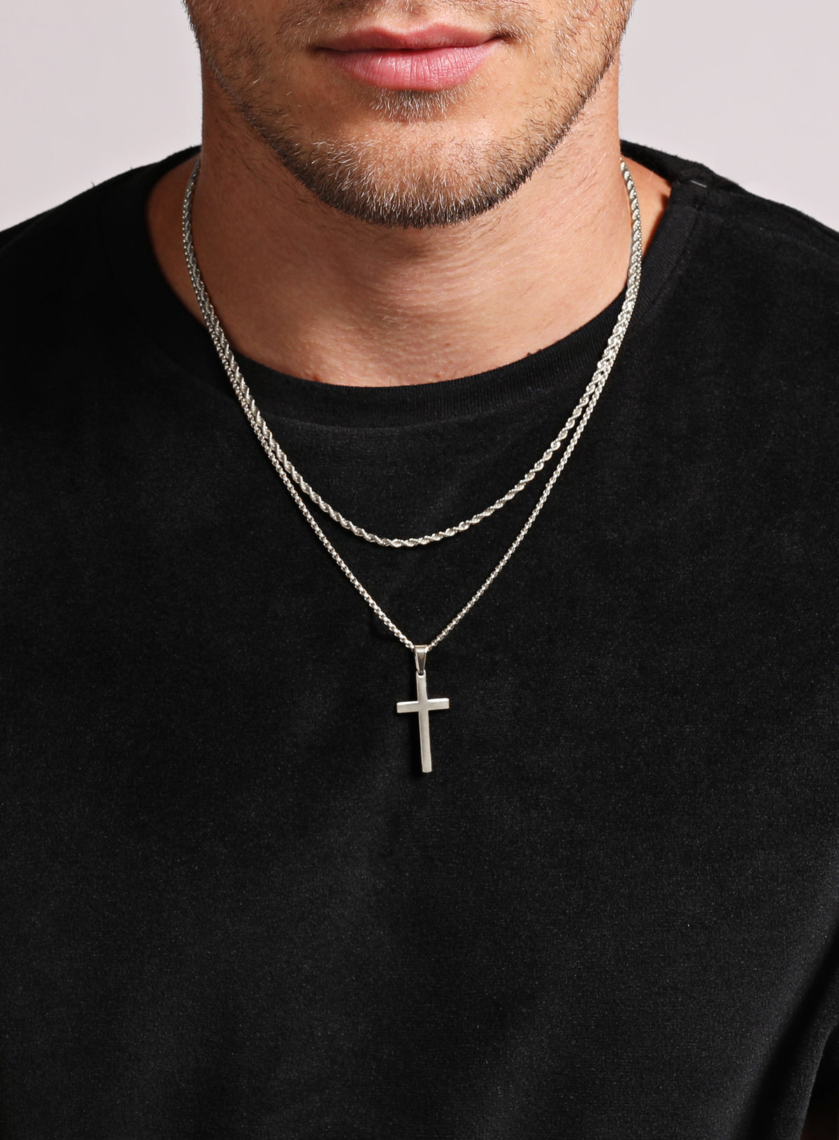 Necklace Set: Silver Rope Chain and Large Silver Cross — WE ARE ALL SMITH