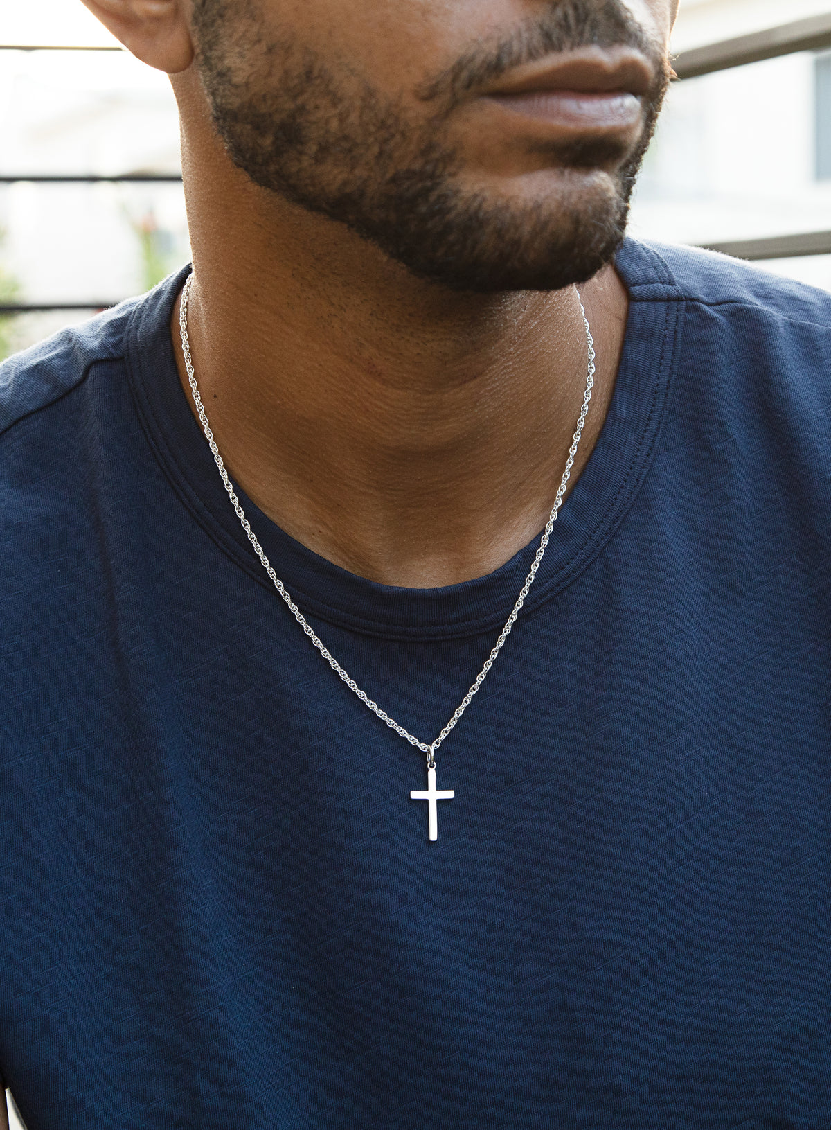 Sterling Silver Cross on Rope Chain — WE ARE ALL SMITH