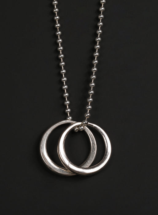 Sterling Silver Double Rings Ball Chain Necklace for Men