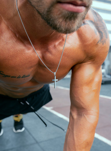 Sweatproof + Waterproof Large Men's Silver Cross Necklaces WE ARE ALL SMITH: Men's Jewelry & Clothing.   