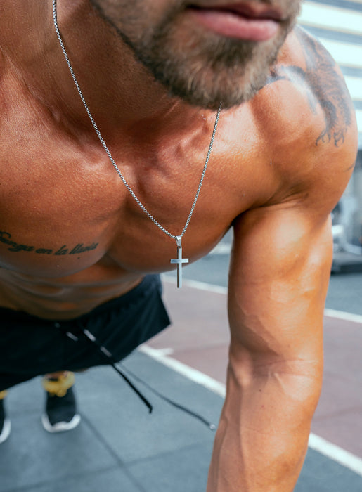 Sweatproof + Waterproof Large Men's Silver Cross Necklaces WE ARE ALL SMITH: Men's Jewelry & Clothing.   