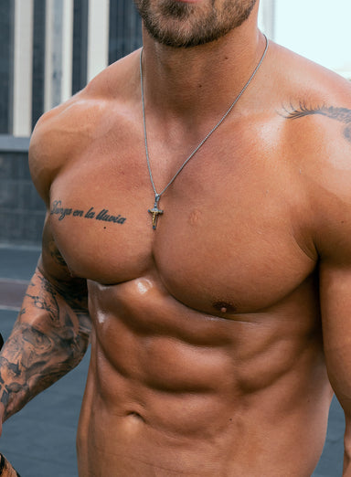 Sweatproof + Waterproof Mens silver Two tone Crucifix Necklace Necklaces WE ARE ALL SMITH: Men's Jewelry & Clothing.   