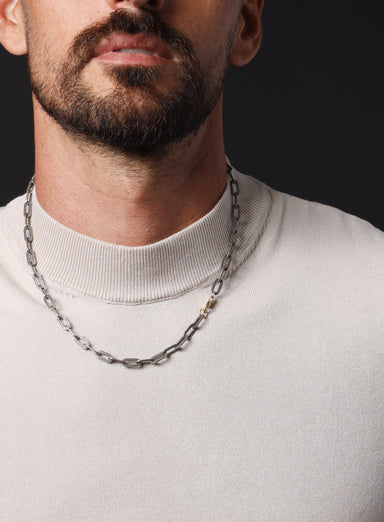 925 Oxidized Textured Elongated Sterling Silver Chain Necklace for Men WE ARE ALL SMITH