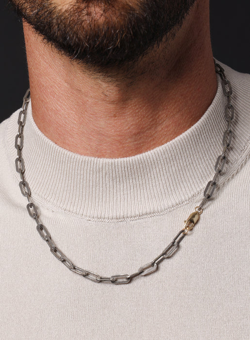 925 Oxidized Textured Elongated Sterling Silver Chain Necklace for Men Jewelry WE ARE ALL SMITH: Men's Jewelry & Clothing.   
