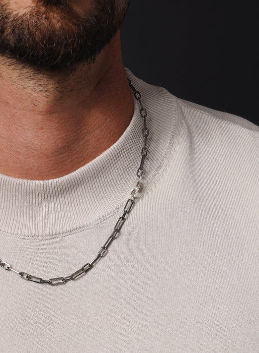 Oxidized Sterling Silver 1-1 Long Short Cable Link Chain for Men