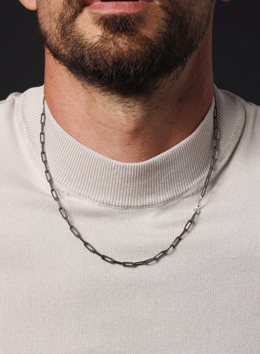 925 Oxidized Sterling Silver Elongated Cable Chain Necklace for Men  WE ARE ALL SMITH: Men's Jewelry & Clothing.   