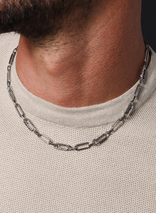 925 Oxidized and lasered Double Clip Chain Necklace Jewelry WE ARE ALL SMITH: Men's Jewelry & Clothing.   