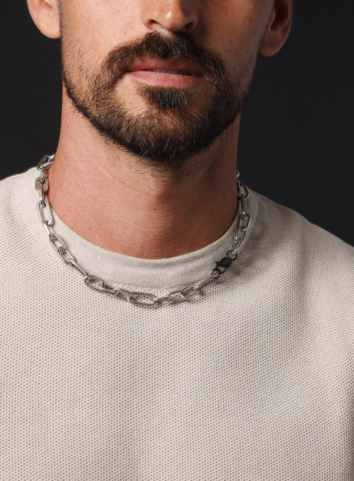 9mm Oxidized Sterling XL Collar + Figaro inspired Chain for Men Jewelry WE ARE ALL SMITH: Men's Jewelry & Clothing.   