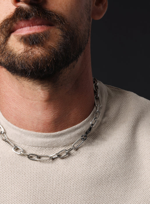 9mm Oxidized Sterling XL Collar + Figaro inspired Chain for Men Jewelry WE ARE ALL SMITH: Men's Jewelry & Clothing.   