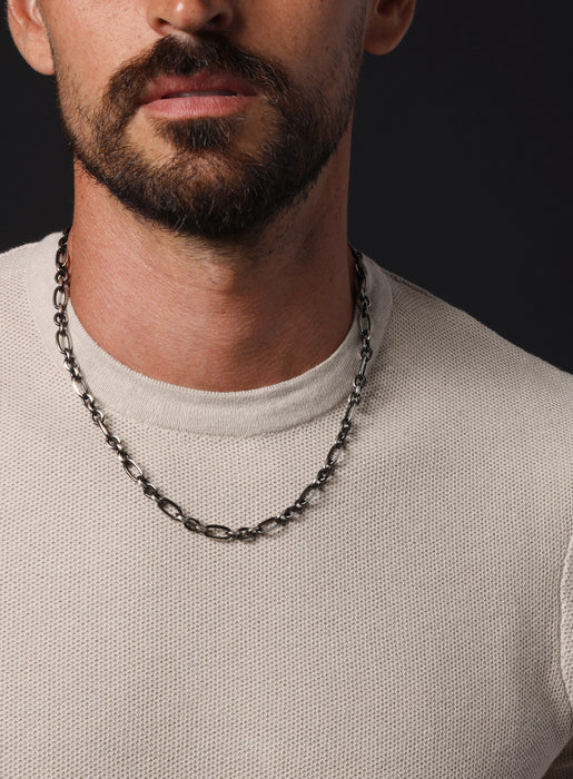 Oxidized Sterling and Titanium Coated Figaro Inspired Cable Chain Necklace Jewelry WE ARE ALL SMITH: Men's Jewelry & Clothing.   