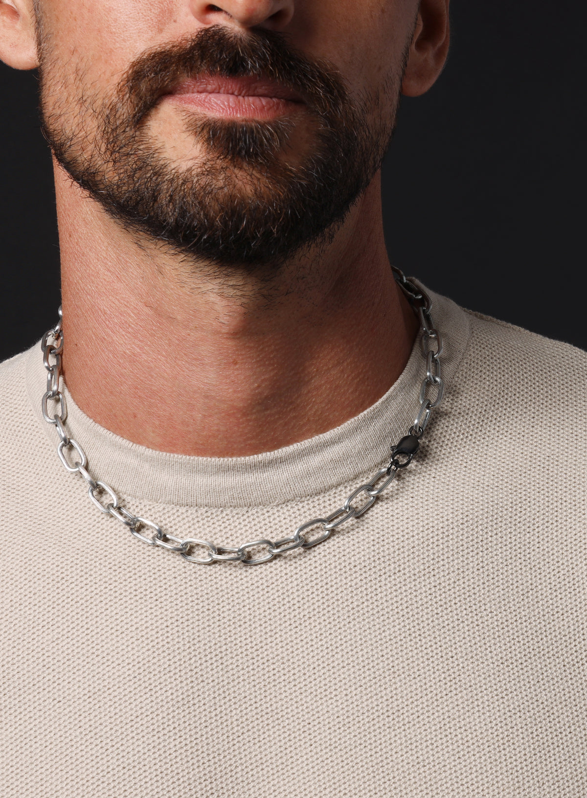 925 Oxidized Sterling Silver Chunky Oval Chain Necklace for Men WE ARE ALL SMITH