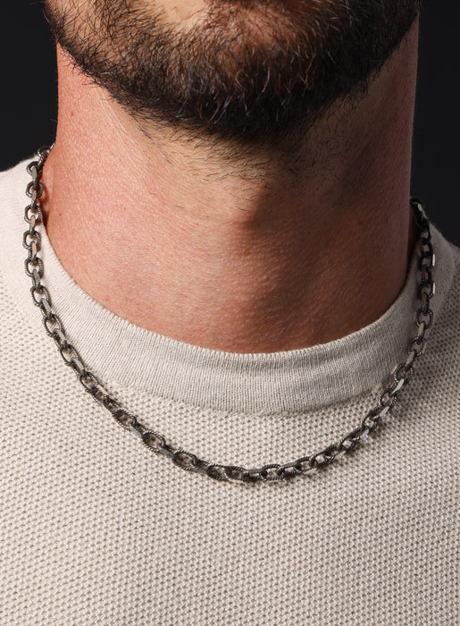 925 oxidized Textured Sterling Silver thick cable chain necklace for Men Jewelry WE ARE ALL SMITH: Men's Jewelry & Clothing.   