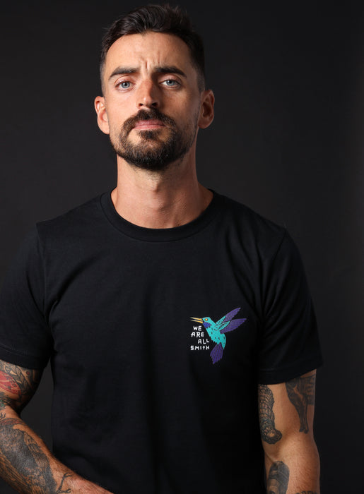 Hummingbird Unisex Black Short Sleeve t-shirt  WE ARE ALL SMITH: Men's Jewelry & Clothing.   