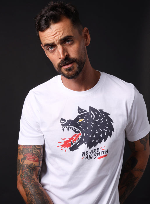 Unisex Wolf whie short sleeve t-shirt  WE ARE ALL SMITH: Men's Jewelry & Clothing.   