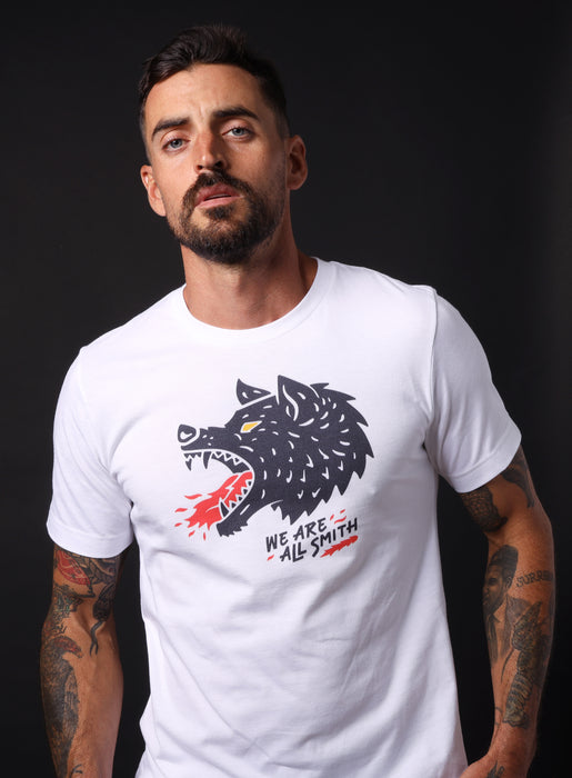 Unisex Wolf whie short sleeve t-shirt  WE ARE ALL SMITH: Men's Jewelry & Clothing.   