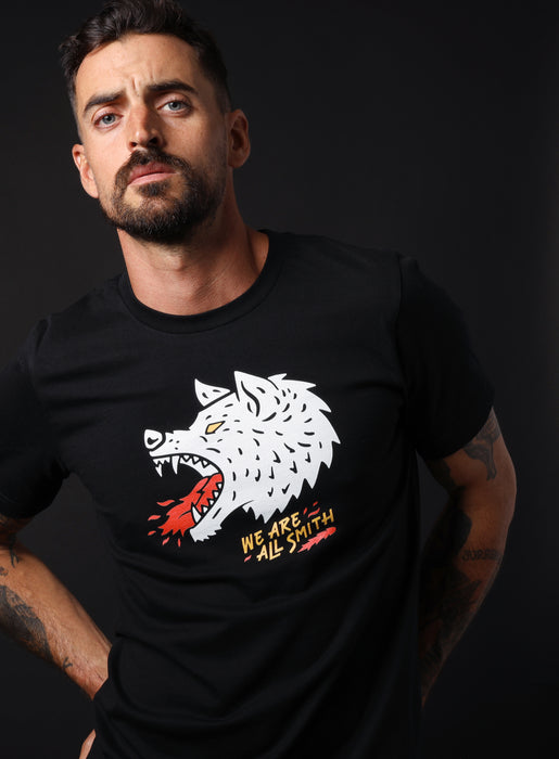 Wolfie Black Unisex Short Sleeve t-shirt  WE ARE ALL SMITH: Men's Jewelry & Clothing.   