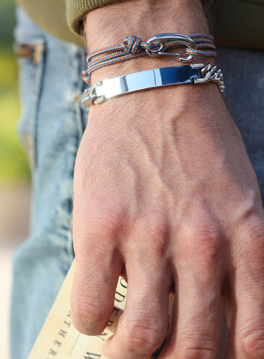 Silver Curb Link Chain Bracelet Heavy Men's Engraved Handmade Bracelet –  AGARTA