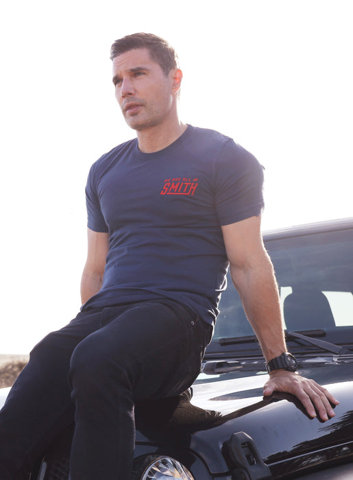 Navy Blue Red Embroidered WAAS logo Unisex t-shirt  WE ARE ALL SMITH: Men's Jewelry & Clothing.   