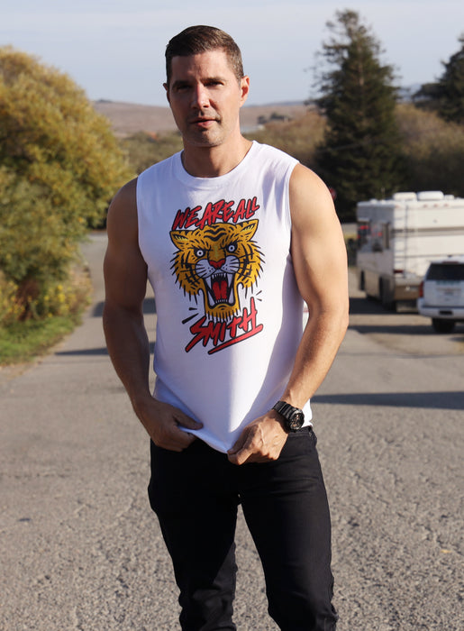 Tiger We Are All Smith Logo White Muscle Shirt  WE ARE ALL SMITH: Men's Jewelry & Clothing.   