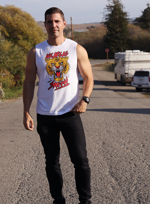 Tiger We Are All Smith Logo White Muscle Shirt  WE ARE ALL SMITH: Men's Jewelry & Clothing.   