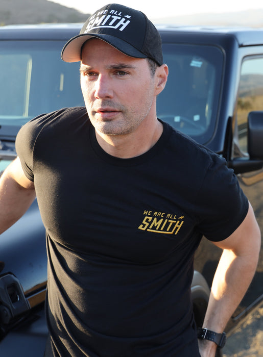 Gold We Are All Smith Embroidered Logo Black Unisex t-shirt  WE ARE ALL SMITH: Men's Jewelry & Clothing.   