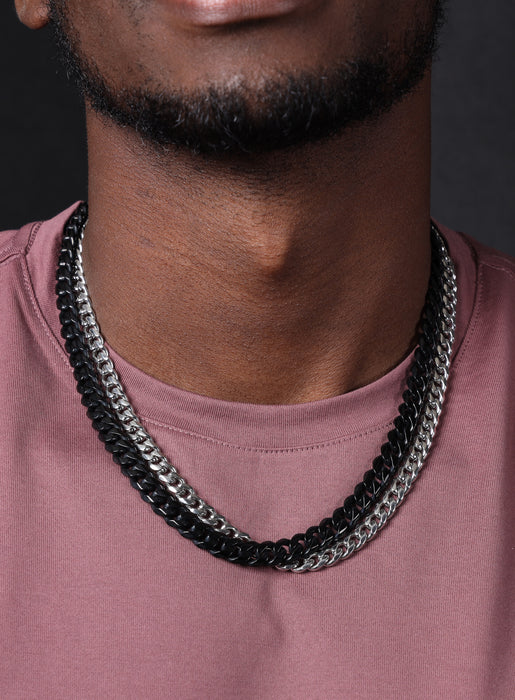 9mm Black Cuban and 7mm Silver Cuban Chain | Mix and Match Combo | Make your own Set Necklace Sets WE ARE ALL SMITH: Men's Jewelry & Clothing.   