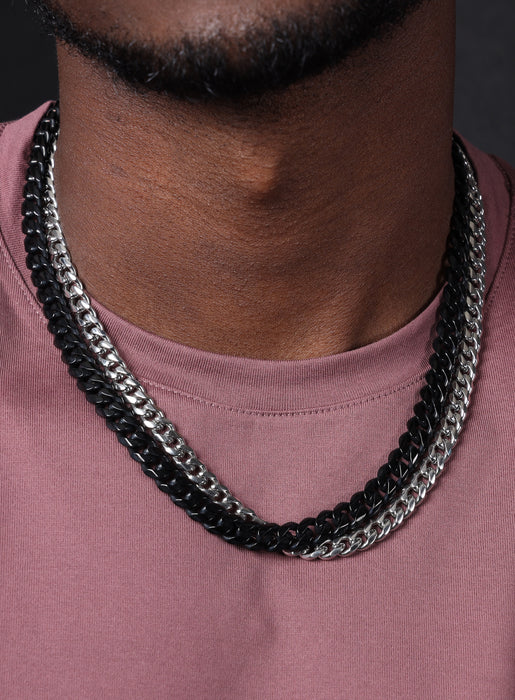 9mm Black Cuban and 7mm Silver Cuban Chain | Mix and Match Combo | Make your own Set Necklace Sets WE ARE ALL SMITH: Men's Jewelry & Clothing.   