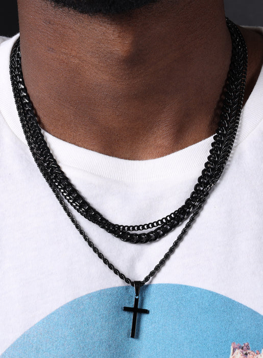 Cuban and Rope Cross Black Necklace Chain, Mix and Match Combo