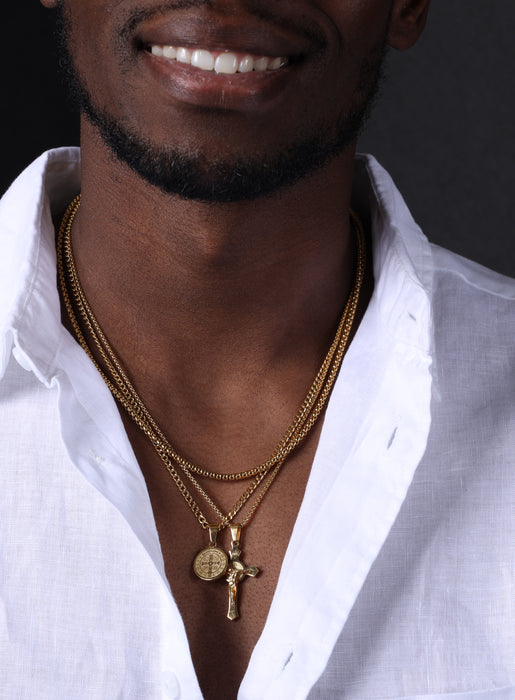 Crucifix, Saint Benedict and Venetian Round Box | Mix and Match Combo | Make your own Set Necklace Sets WE ARE ALL SMITH: Men's Jewelry & Clothing.   