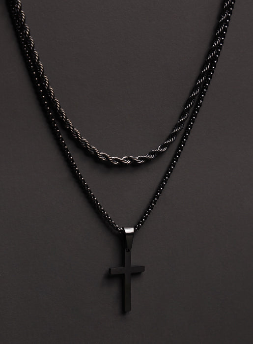 Necklace Set: Black Rope Chain and Medium Black Cross Necklaces WE ARE ALL SMITH: Men's Jewelry & Clothing.   