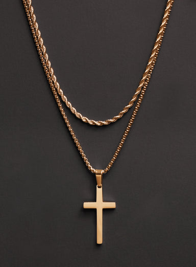 Necklace Set: Gold Rope Chain and Large Gold Cross Necklaces WE ARE ALL SMITH: Men's Jewelry & Clothing.   