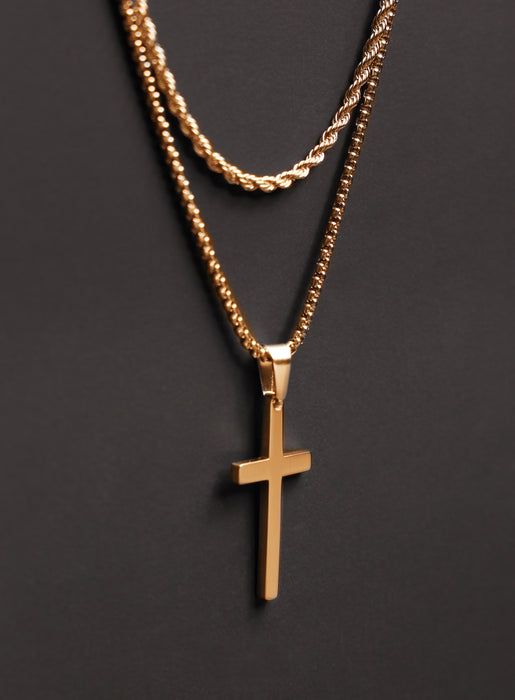 Necklace Set: Gold Rope Chain and Large Gold Cross Necklaces WE ARE ALL SMITH: Men's Jewelry & Clothing.   